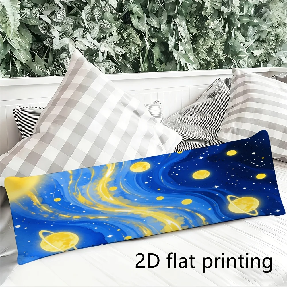 Long Pillowcase, 2D Printed Design, Night Sky Planet Luminous Pattern, Full-body Support Pillow Cover, Durable Fabric, Zippered