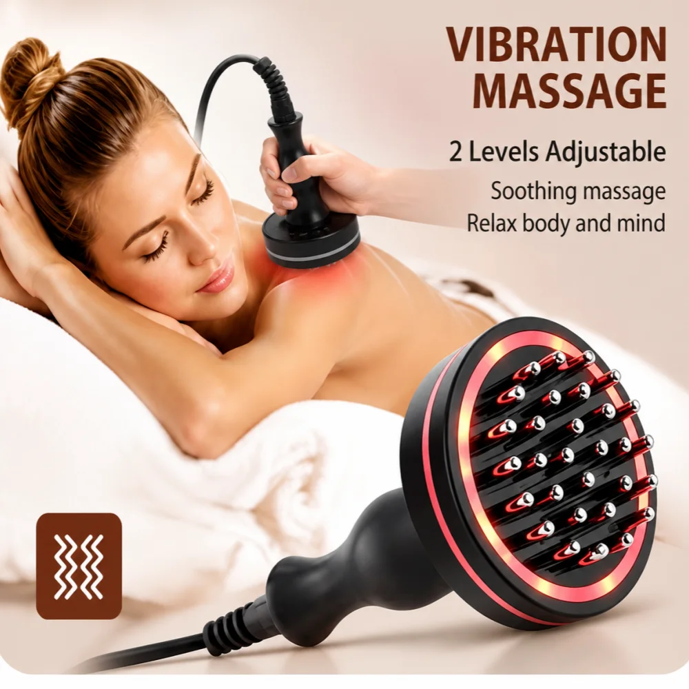 Micro Current Electric Body Massage Brush with Red Light Heating Vibration Massage Control Panel for Body Relaxation Skin Care