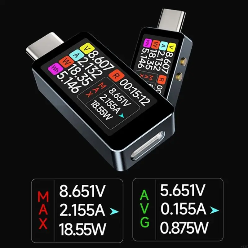 K43C Portable 4V-28V Type C Current Voltages Meter for Battery Testing and Monitoring