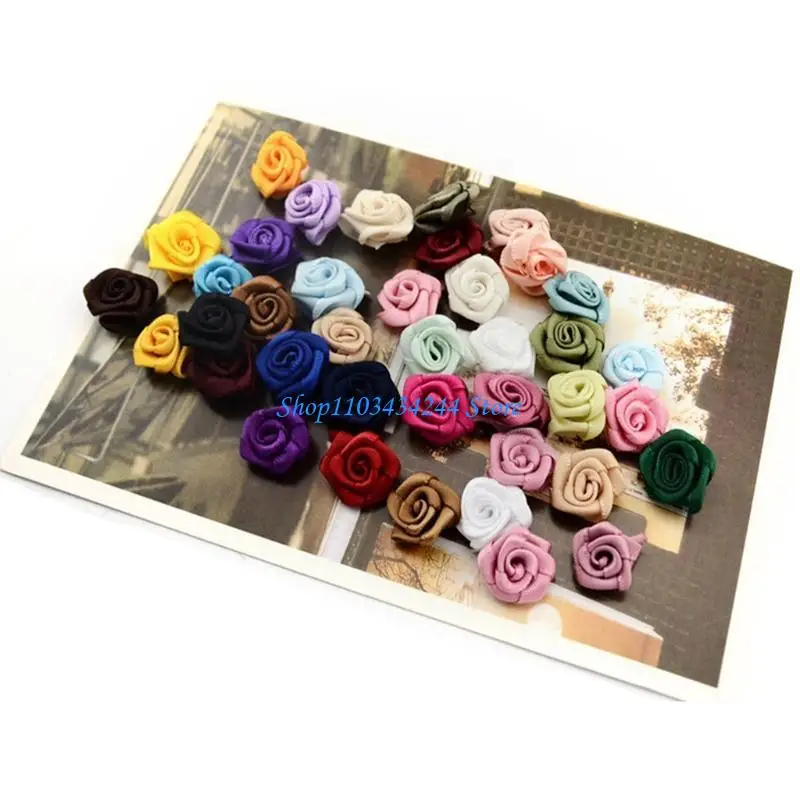 100 pcs Mini Fabric Flowers for Crafts Multicolor Rose Ribbon Bows Small Rosettes DIY Sewing Crafts Appliques for Hand A