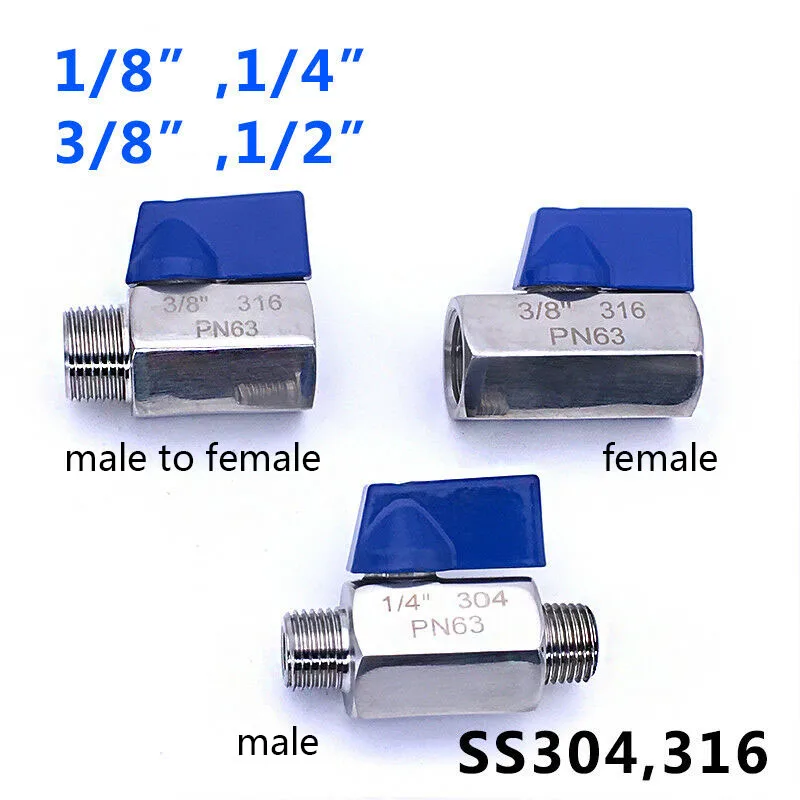 MINI Ball valve Stainless steel 1/8 1/4 3/8 1/2 BSP Female male SS304 316 Brewer Hardware 2 way ball valve