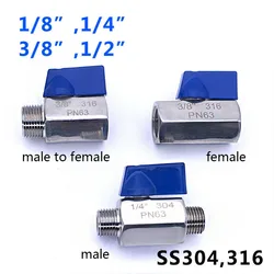 ミニボールバルブステンレス鋼 1/8 1/4 3/8 1/2 BSP 女性男性 SS304 316 ビールハードウェア 2 ウェイボールバルブ