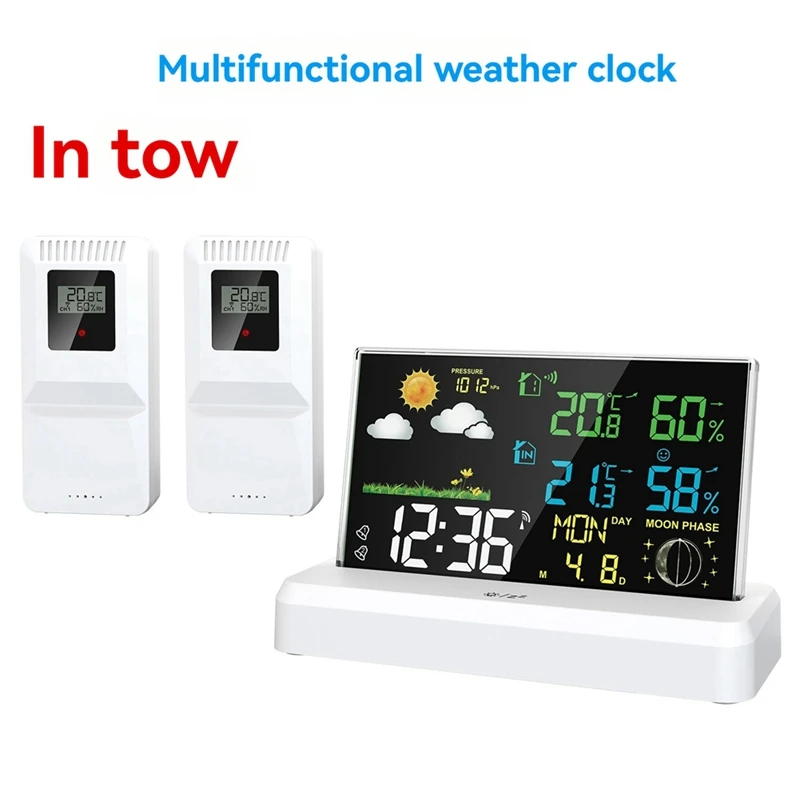 One-To-Two Indoor And Outdoor Weather Station High-Definition Color Screen Forecast Meteorological Clock EU Plug B