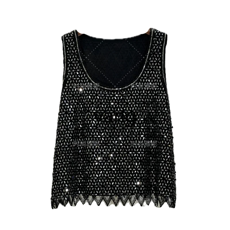 

LMM Shiny Crystal Slim Skinny Outer Vest Women's Versatile Sequin Bead Suspender Top