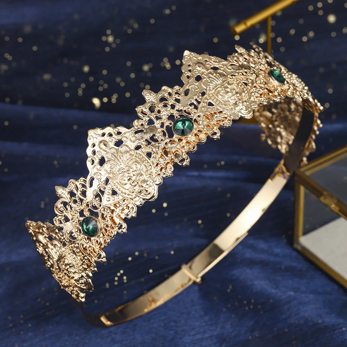 Mode Legierung Luxus Strass männer Krone Vintage Stil Exquisite Kopfschmuck Haar Zubehör Festliche Hochzeit Tiara – Detail 11