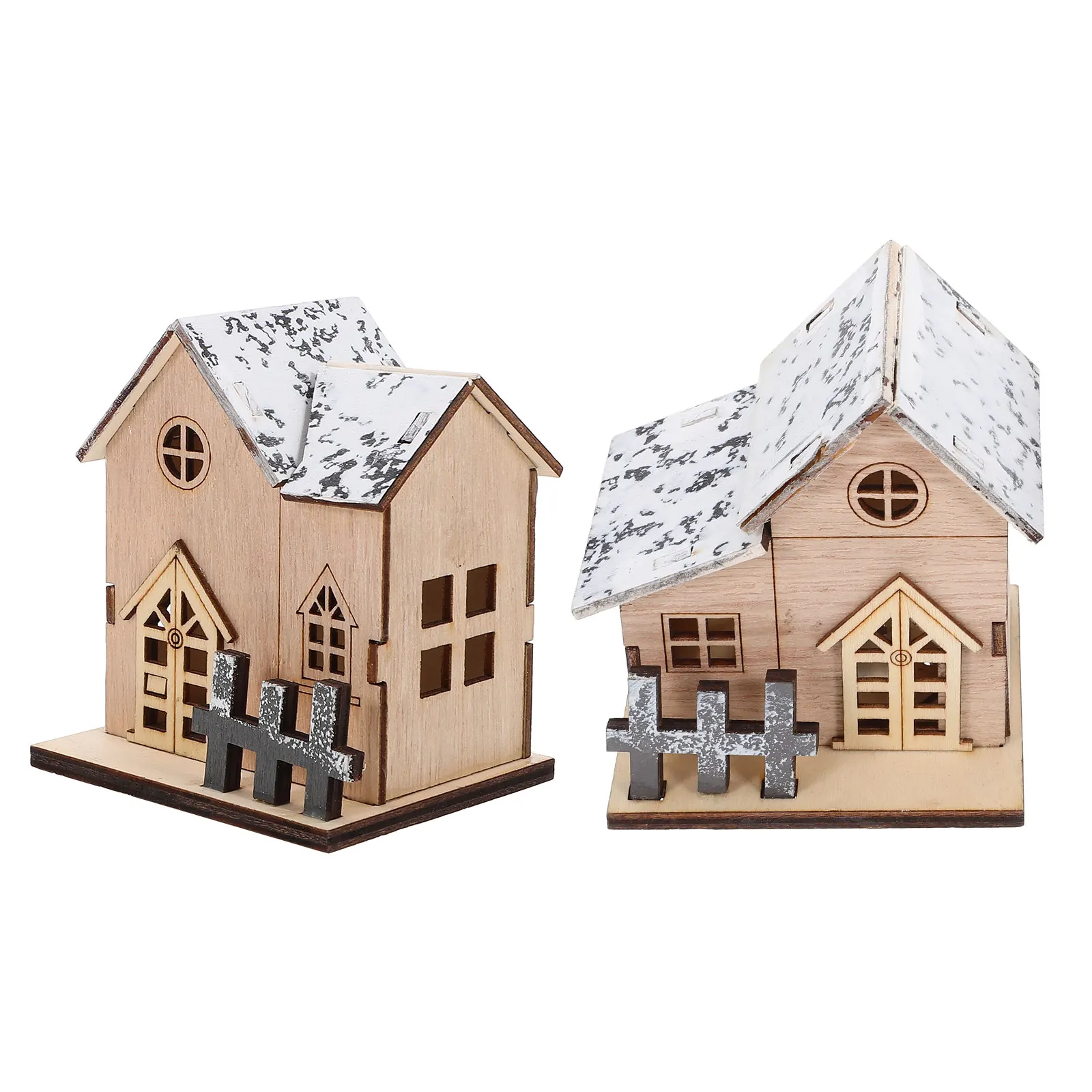 

2pcs Luminous Xmas Wood House Led Creative Christmas Decorations Desktop Ornaments Wooden Log Cabin Festival Scene Adornment