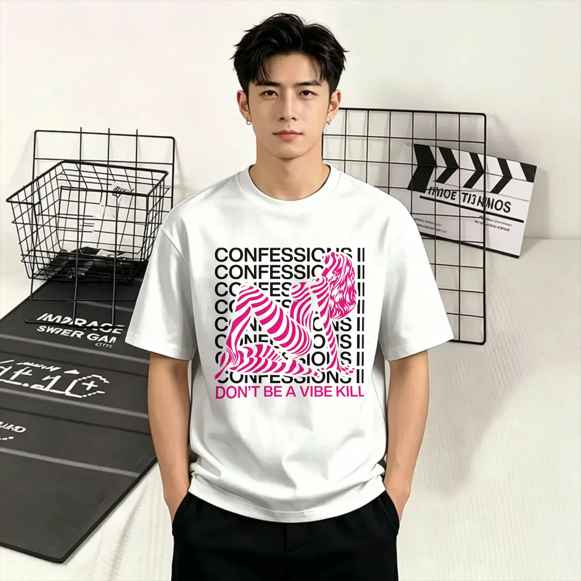 Madonnas 2026 100 Cotton T-Shirt Men Summer DON'T BE A VIBE KILL Streetwear T-Shirts O Neck Harajuku Tee Shirt Big Size Clothing