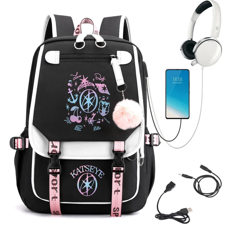 Katseye girl group gradient symbol printed backpack, color blocked student backpack
