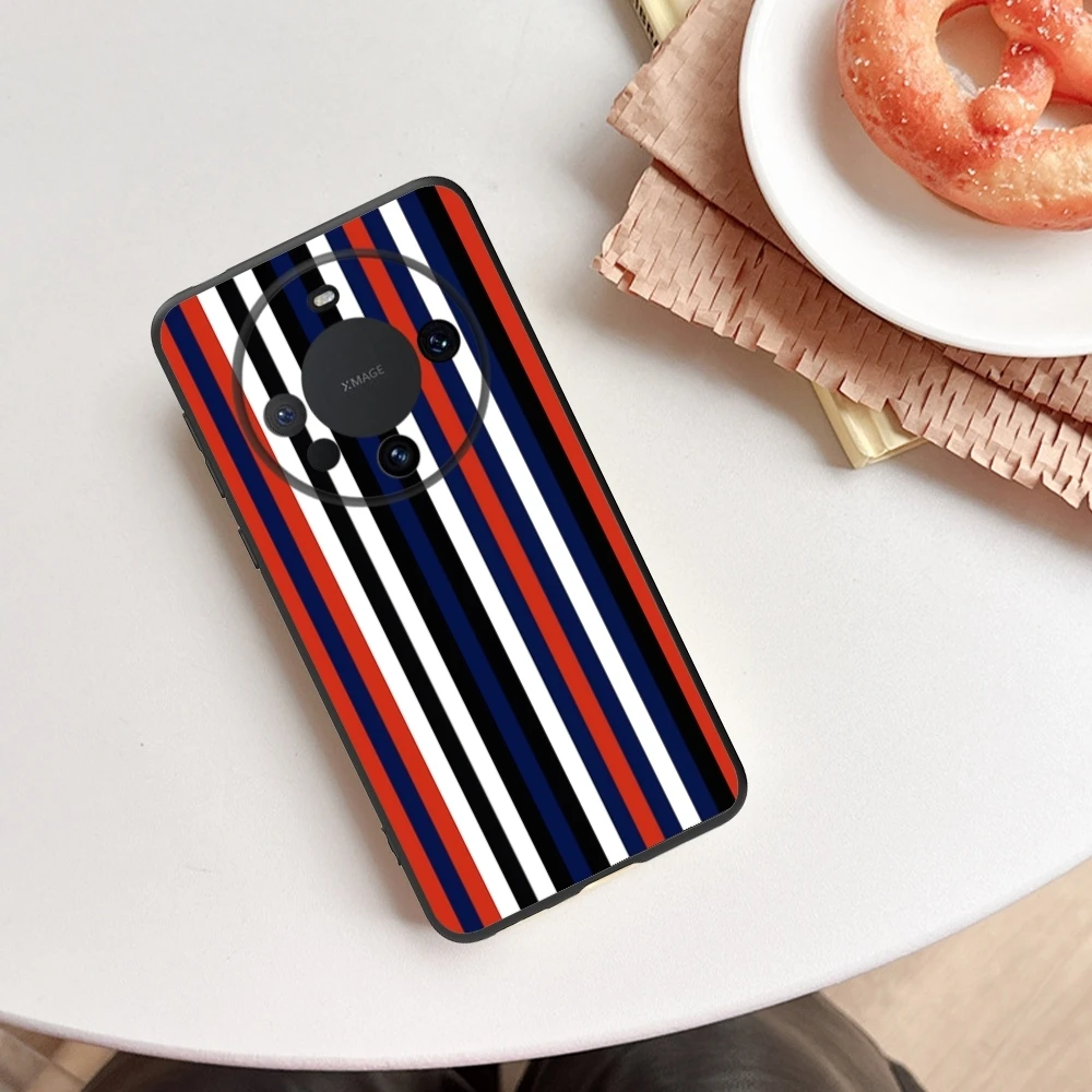 เคสโทรศัพท์มือถือลายทางสีแดงสีน้ำเงินสำหรับ HUAWEI Mate 60 50 40 30 20 10 Pro PLUS LITE E 5g กรอบโทรศัพท์แบบนิ่มสีดำ