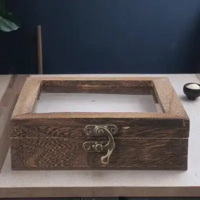 

Specimen Display Box 15x15x4.5cm Carbon Wood Insect Butterfly Case Clear Lid Storage Crafts Dried Flower Vintage