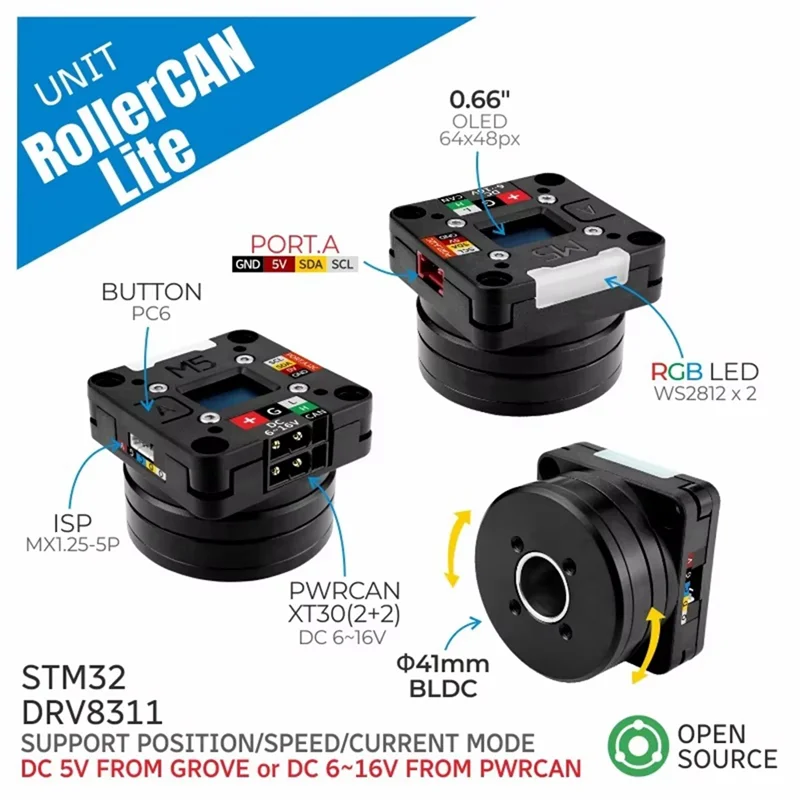 

For M5stack Rollercan Lite Unit Brushless DC Motor Motion Kit CAN/I2C Control Without Slip Ring (STM32)-A25R
