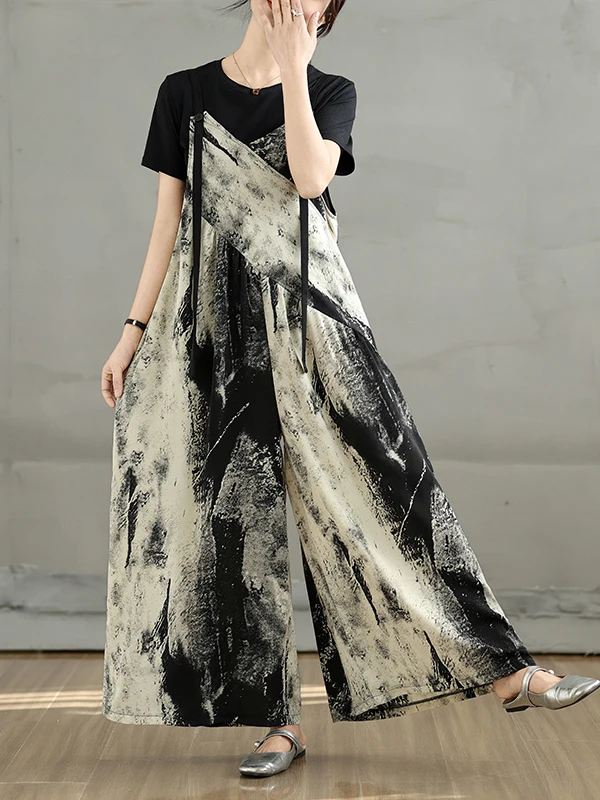 

Ele High-End One-Piece Pants Women's Summer Simple Slimming Loose Casual Age-Defng Wide Leg Pants Cotton Blend