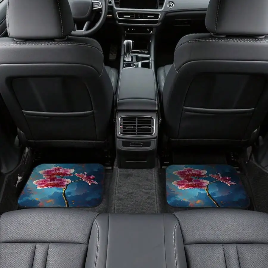 

Four-Piece Universal Car Floor Mats With Orchid Pattern Durable All Season For SUV Truck RV