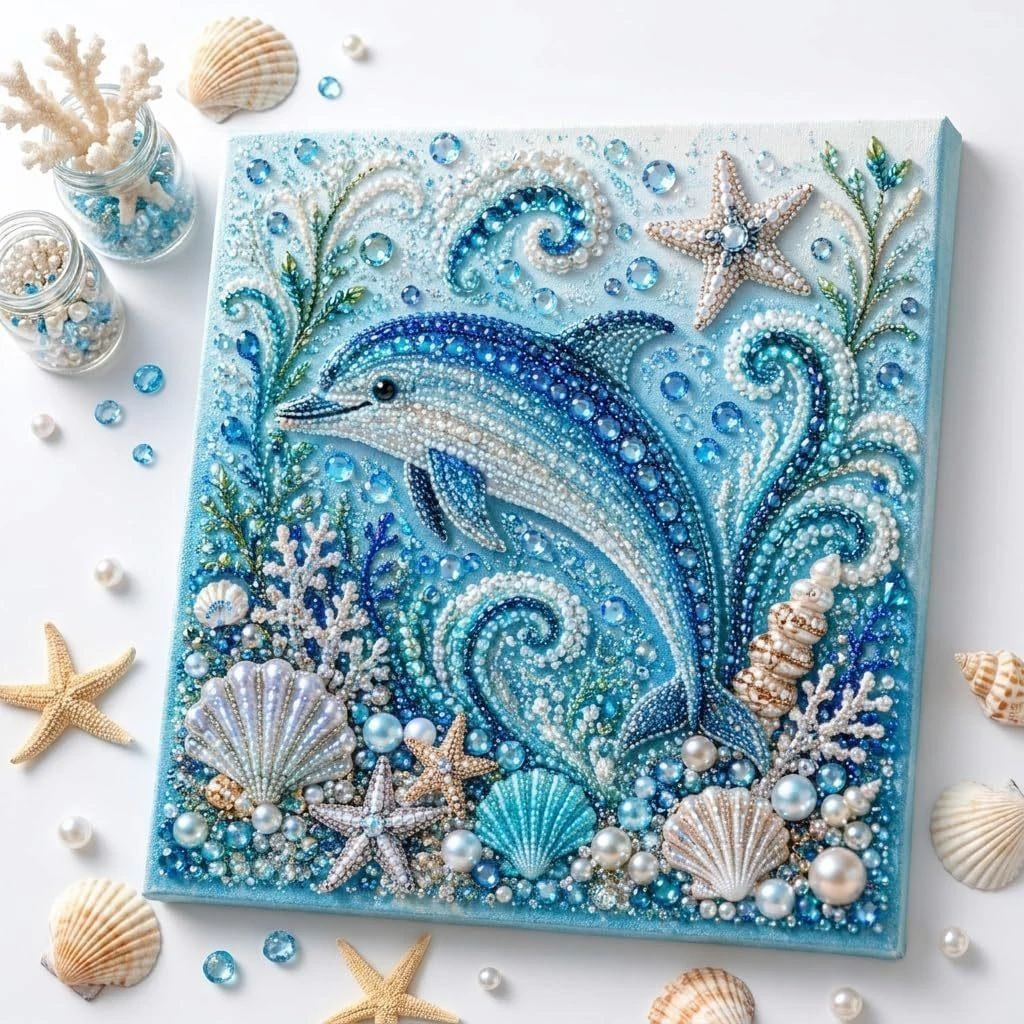Ocean-Themed Pearl Painting DIY Kit, Handmade Diamond Painting Decorations Featuring Turtles, Dolphins, and Octopuses, Pearl Diamond Painting DIY Material Pack, Christmas Hanging Ornaments for Adults, Stress-Relieving and Easy to Use, Beginner-Friendly, Ideal Gift for Handmade Crafts Enthusiasts, Suitable for Hanging on Home Walls as Decorations