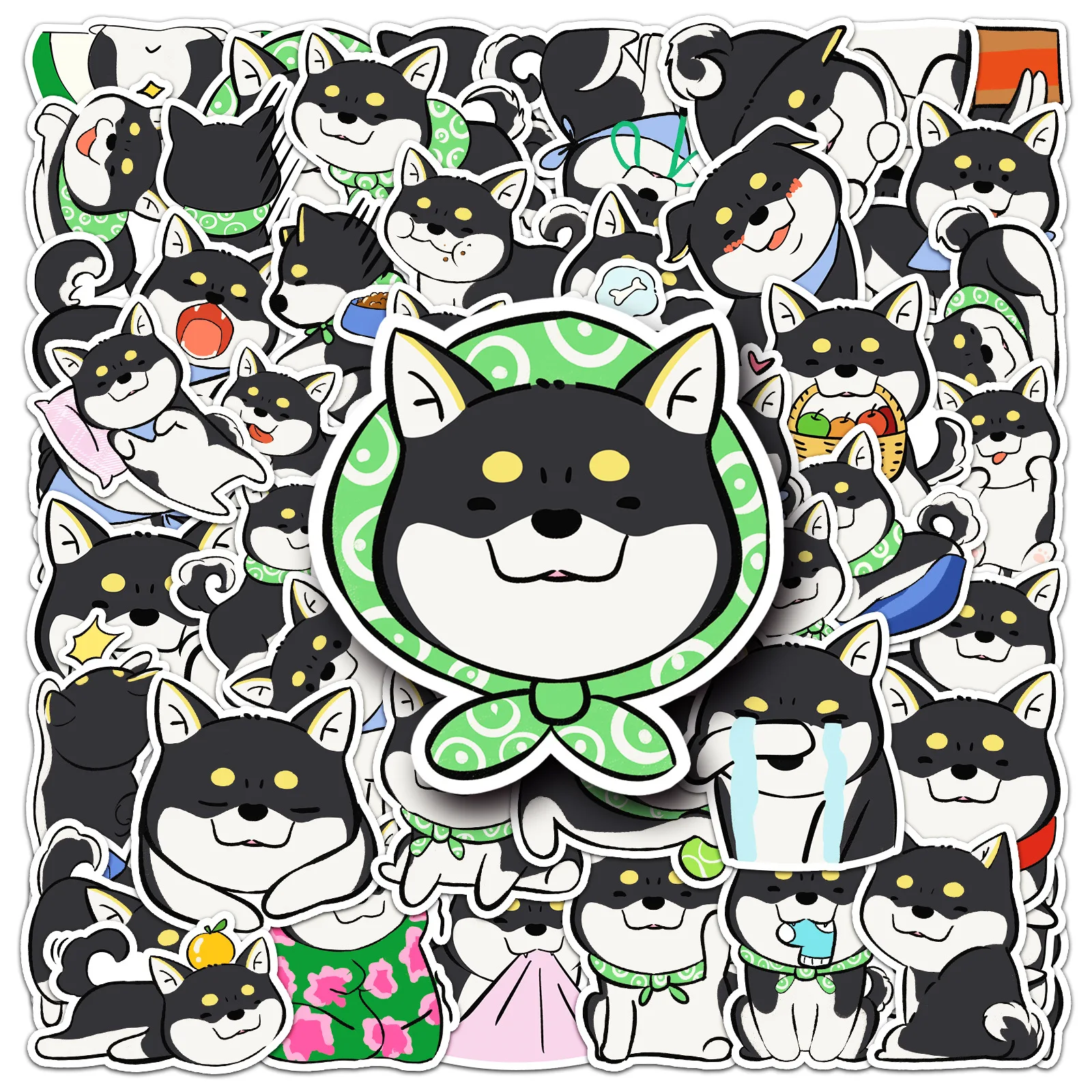 Pegatinas de grafiti Shiba Inu negras, calcomanías de dibujos animados de perros bonitos, cuaderno, teléfono, guitarra, casco, nevera, juguete adhesivo impermeable, 10/30/50 Uds.