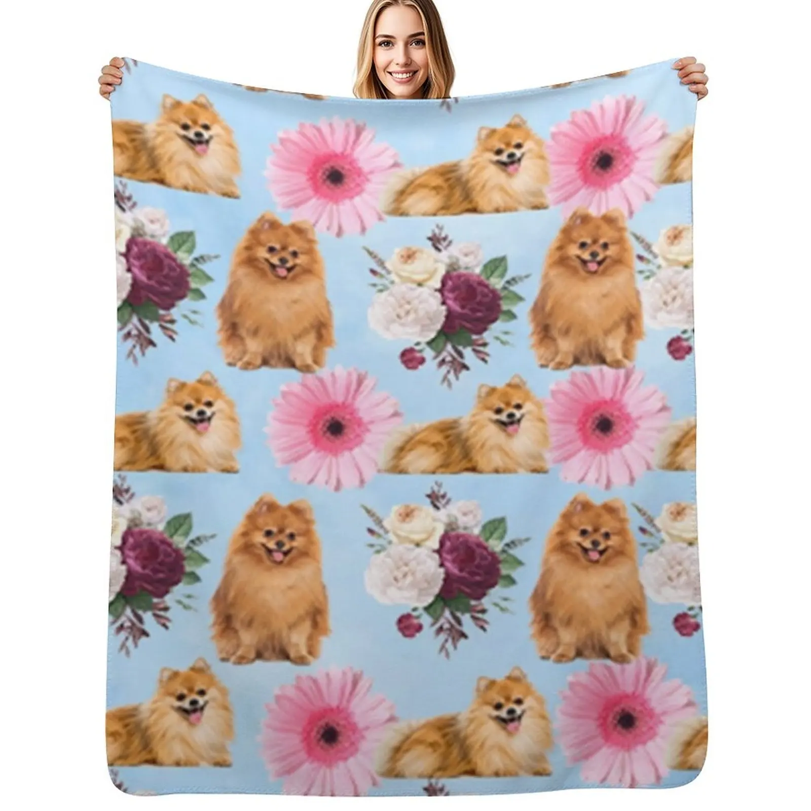 

Pomeranian Throw Blanket Decorative Beds Plaid Moving Thermal Blankets