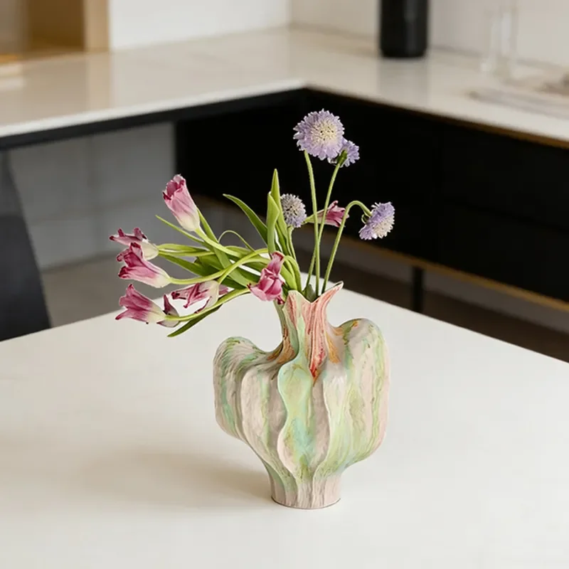 Wabi Sansan Style Handmade Ceramic Vase Modern Minimalist Flower Pot for Living Room Dining Table Hotel Decor Art Craft