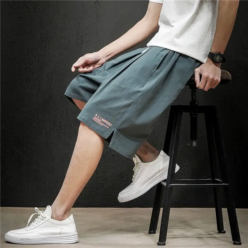 Sports Trend Men's Clothing Loose Oversized All-match Casual Thin Japanese Simplicity Solid Color Letter Printed Straight Shorts