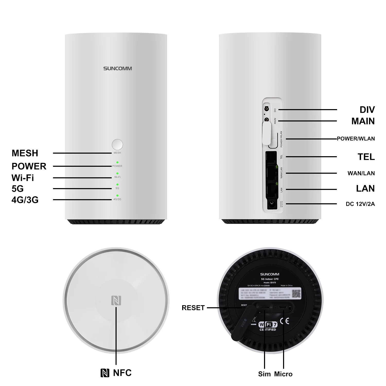 X75 5G CPE WiFi 7 BE7200 Carrier Aggregation NFC VPN VoLTE VoIP TS9 Port Support Outdoor Antenna Mesh Network 5G SIM Router
