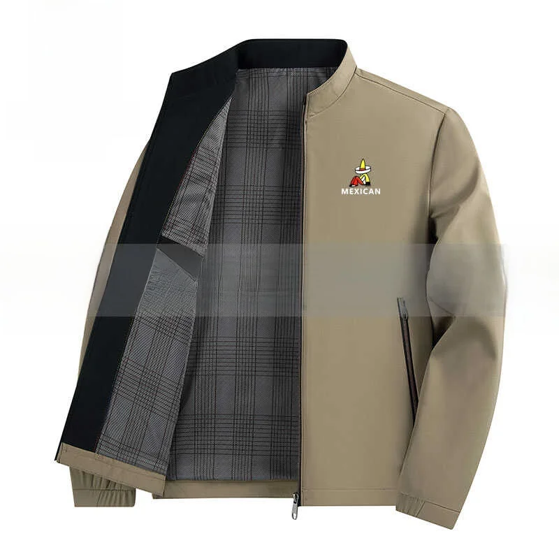 

Свободный крой, мужская куртка с воротником-стойкой, повседневная ветрозащитная нейлоновая волокно, весна-осень, Новое поступление, мужская верхняя одежда среднего возраста