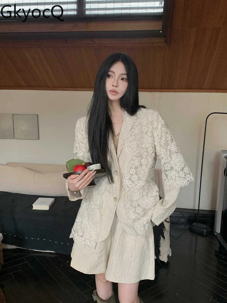 

2025 Spring Summer Women's Elegant Blazer Lace Jacket 3-Piece Suit Office Wear Formal Business Chic Style Deux-pièces