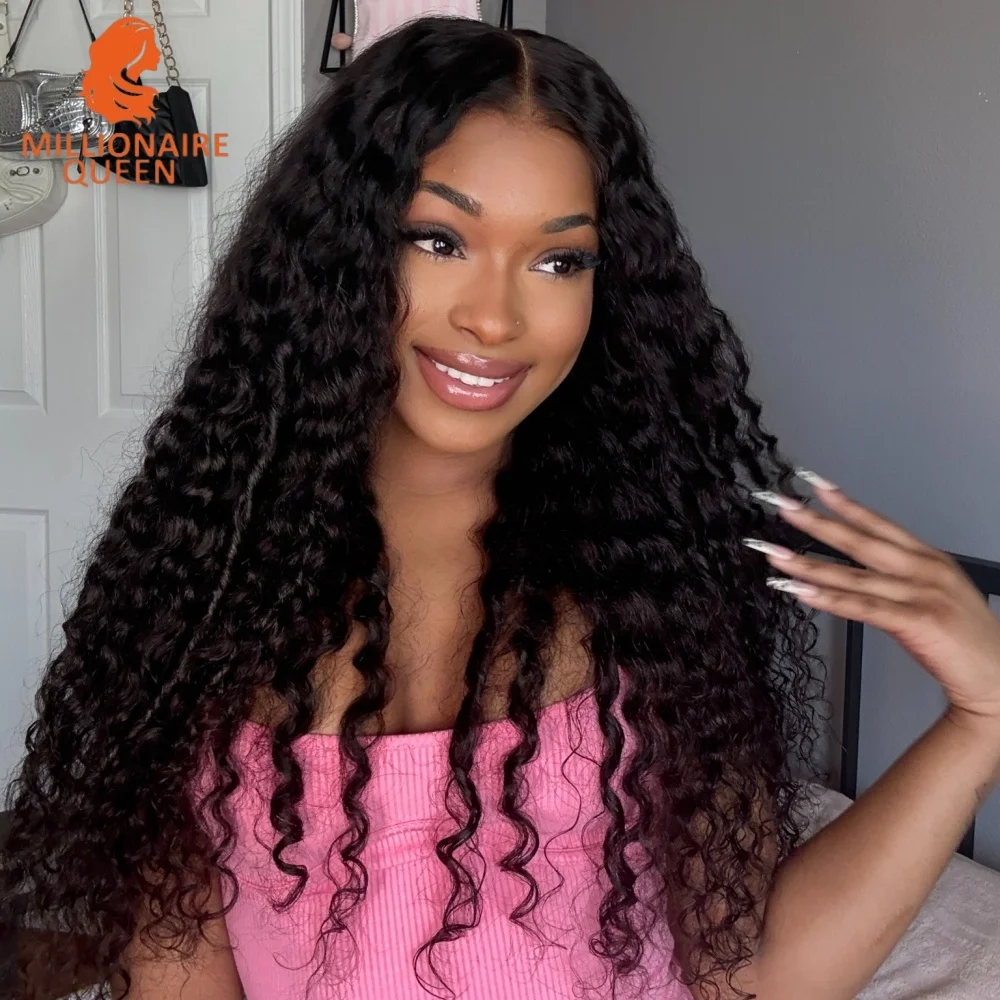 

Millionaire Queen Deep Curly Glueless Wigs 15A Super Double Drawn Real 13x6 HD Lace Frontal Wigs Deep Wave Remy Human Hair Wigs