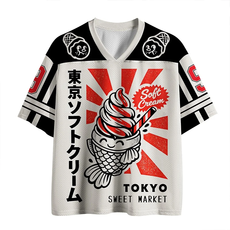 Japanese Style Fun Pattern 3D Printing Fitness Training Quick Drying Outdoor Leisure Sports Unisex Children's V-neck Top