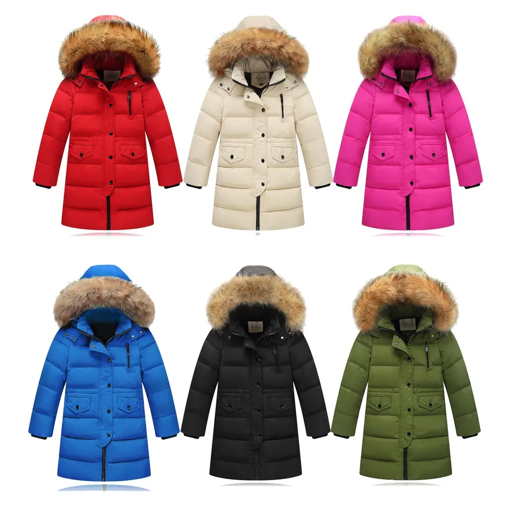 -30 Russian Winter Clothing Waterproof Nature Fur Hooded Down Coat Jacket for Girl Teenager Boy Parka Children Clothes Outwear