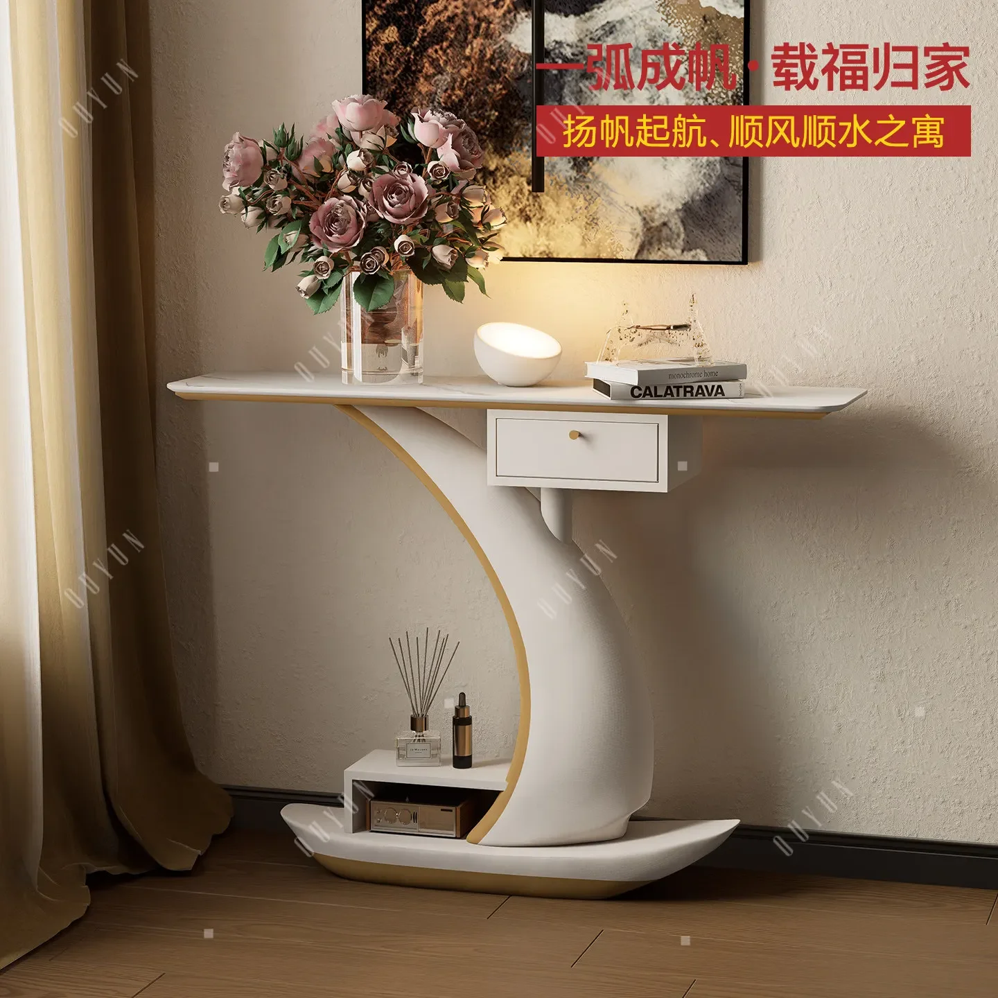 

b24 entrance table modern light luxury entrance hall table sailboat shape table with drawers