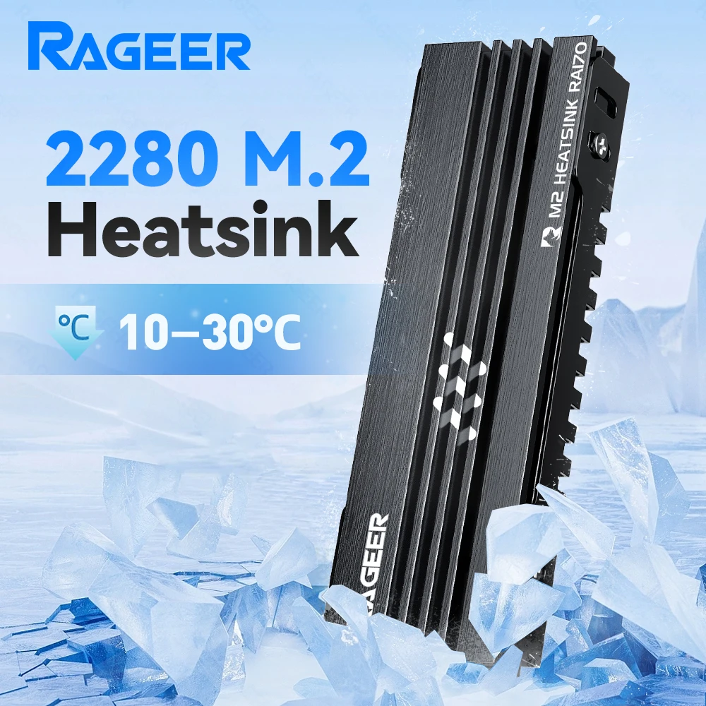

RAGEER M.2 SSD-кулер, полностью алюминиевый конвекционный радиатор, кулер NVME NGFF, для NVMe/NGFF 2280 SSD для ПК, PS5