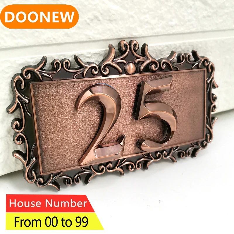 

House Number Door Plate Custom Sign Number Sticker For Hotel Apartment ABS Plastic 2 Digits With A Frame Imitation Metal Bronze