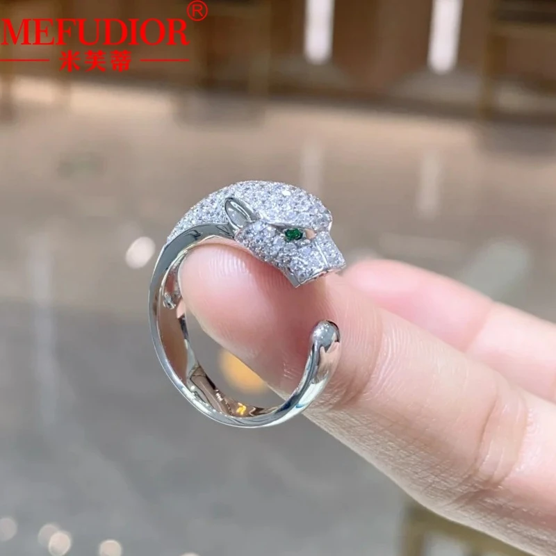 925 Sterling Silver Half Diamond Leopard Head Ring for Women White\Rose Gold Color Couple Bands High Quality Jewelry Party Gifts