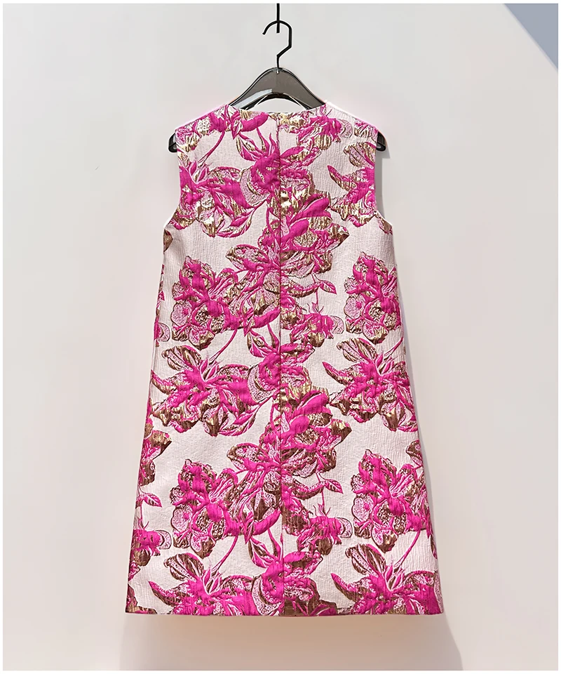 Abiti da festa da sera francesi eleganti da socialite girocollo senza maniche fatti a mano con perline jacquard a vita alta abito corto a trapezio da donna