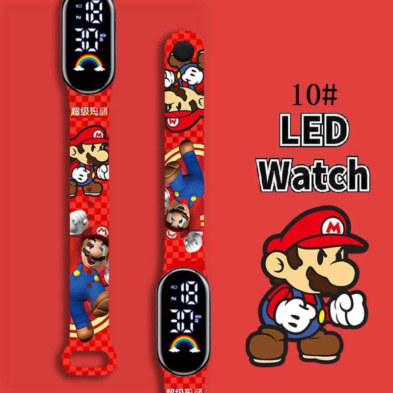 Crianças Mario Bros Waterproof Digital Watch, Ação Figuras, Luigi, Princesa, Peach, Yoshi, Bowser, Esporte, Pulseira