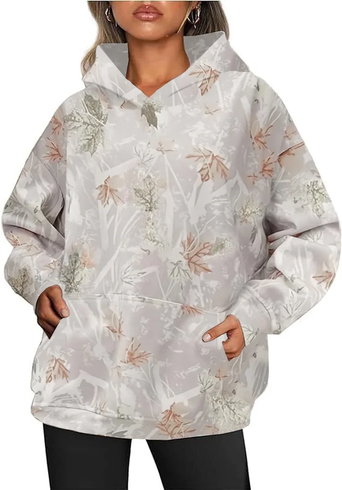New Autumn winter women fleece hoodie fashion 3D camouflage leaf print loose pullover hoodie sweatshirt