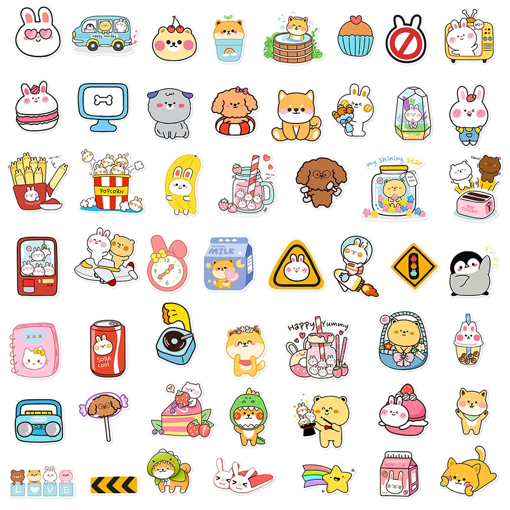 10/30/50pcs Korean INS Style Cartoon Animals Stickers Kawaii Decals DIY Notebook Phone Water Bottle PVC Graffiti Sticker Kid Toy