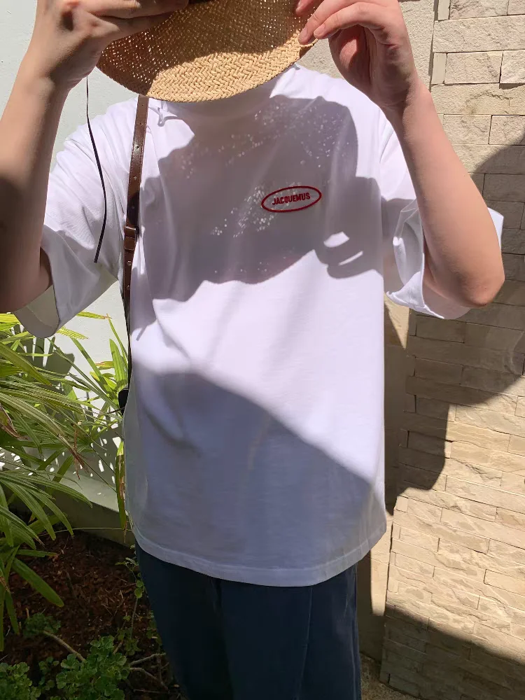 

Повседневная хлопковая футболка ort Sve round Ne с вышитой этикеткой, чистый белый цвет в стиле ретро, американский женский летний топ свободного покроя