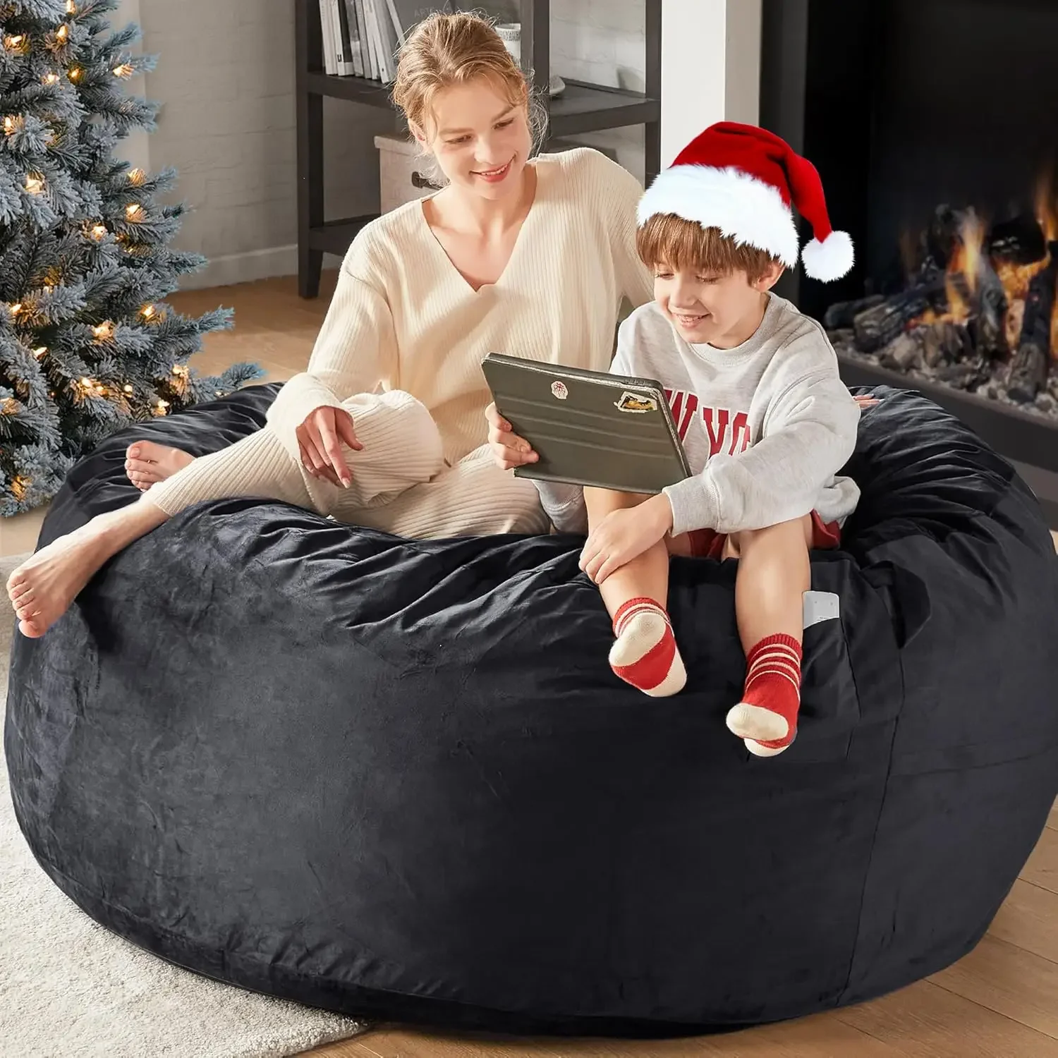 Bean Bag Chair with Filler Included, 5 FT - Comfy Large Beanbag Chairs for Adults, Memory Foam Added - Machine