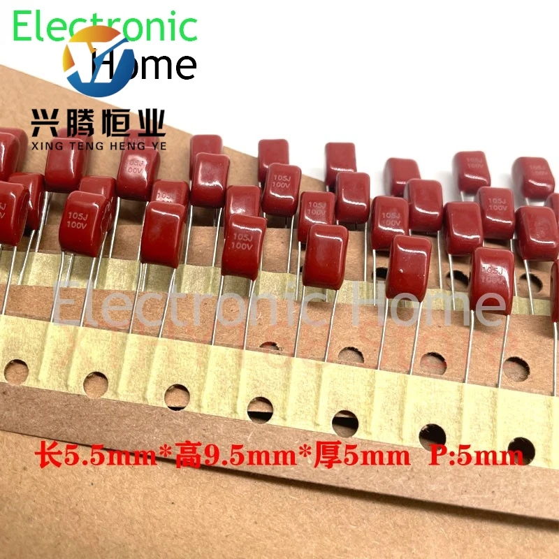 

50PCS/LOT CBB film capacitor 1uf 0.68uf 0.47uf 0.33uf 0.22uf 0.1uf 63v 100v with a pin distance of 5mm 100v105j 100v104j 63v474j