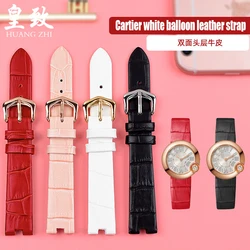 Genuine Leather Watch Strap For Cartier White Balloon WGBL005 Women Watch band Pin Buckle Waterproof Notched 16*5mm Red Bracelet