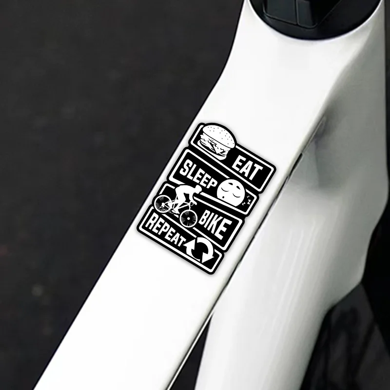 „Eat Sleep Bike Repeat Wasserdichter, UV-beständiger Vinyl-Aufkleber für MTB-Rahmen, Outdoor-Fahrradzubehör“