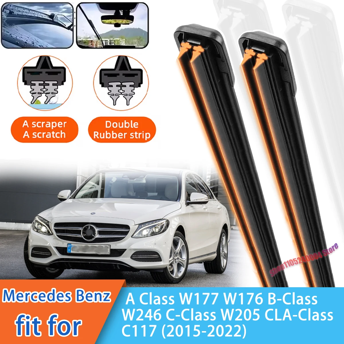 

For Mercedes Benz A Class W177 CLA Class B Class C Class Front Windscreen Wipers Double Rubber Car Wiper Blades Accessories
