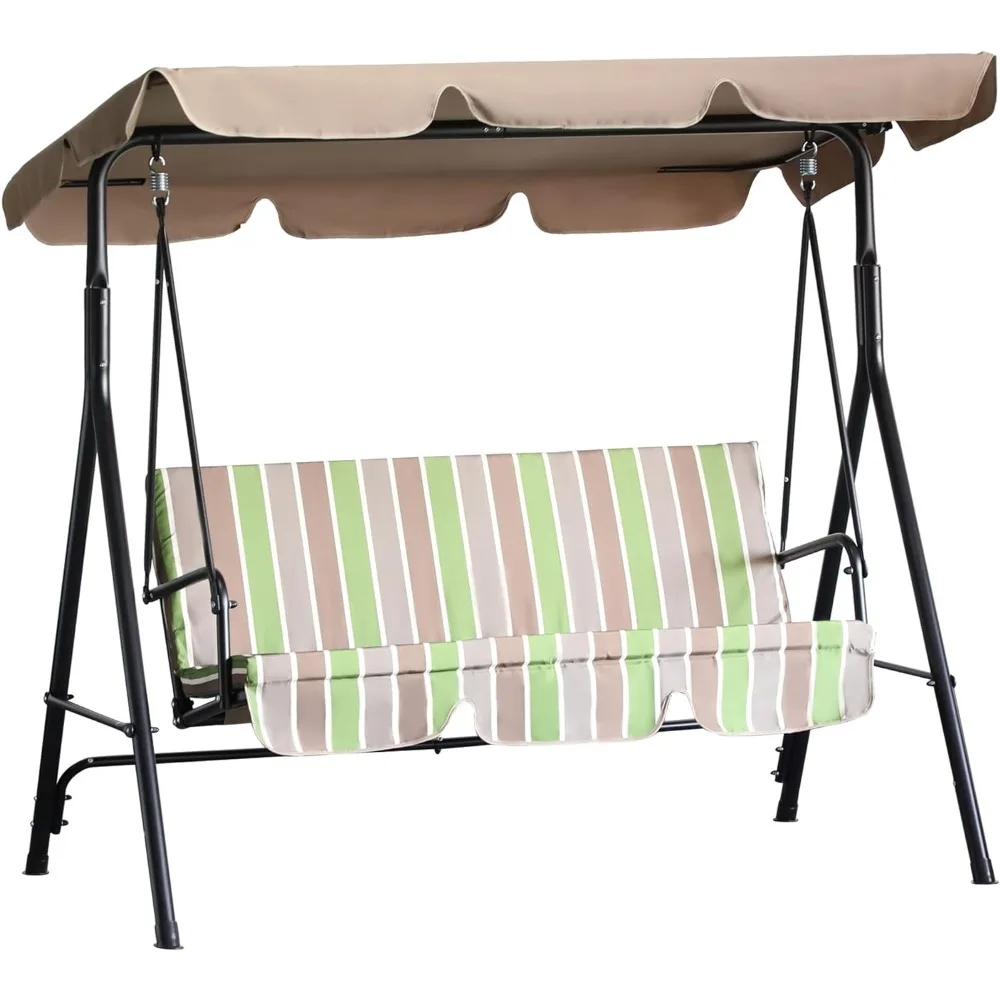 3-Seat Outdoor Patio Swing Chair with Removable Cushion, Steel Frame Stand and Adjustable Tilt Canopy for Patio, Garden