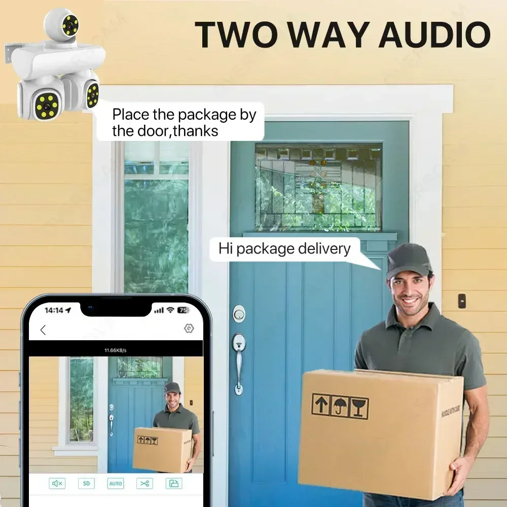 15MP 4K PTZ Wifi IP Camera with Three Screen Auto Tracking Color Night Vision Outdoor Wireless CCTV Security Surveillance Camera