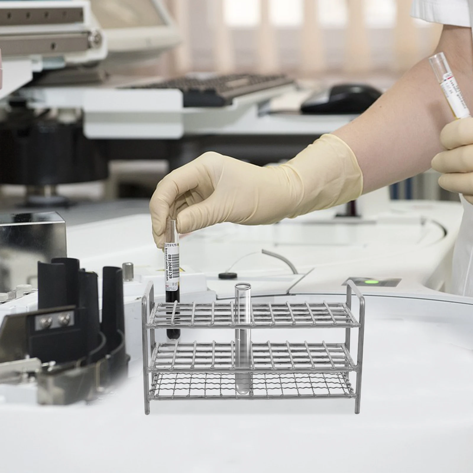 

Test Tube Holder Rack Multifunctional Vial Vacuum Container Silver Stainless Steel