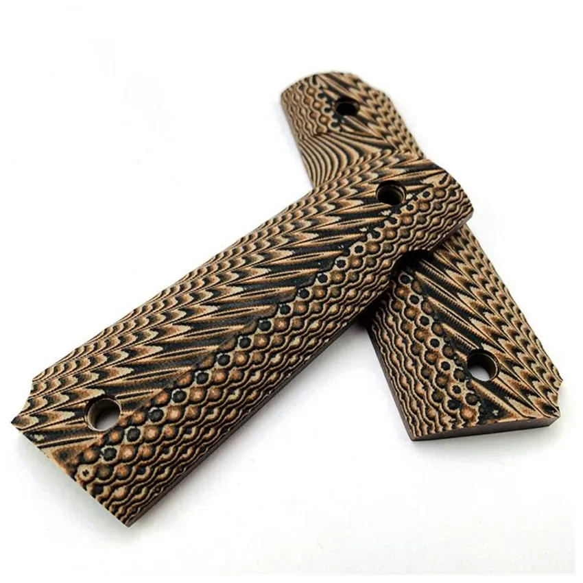 A Pair of G10 Composite Grips Orange Peacock Pattern for DIY Tool Handle Panels