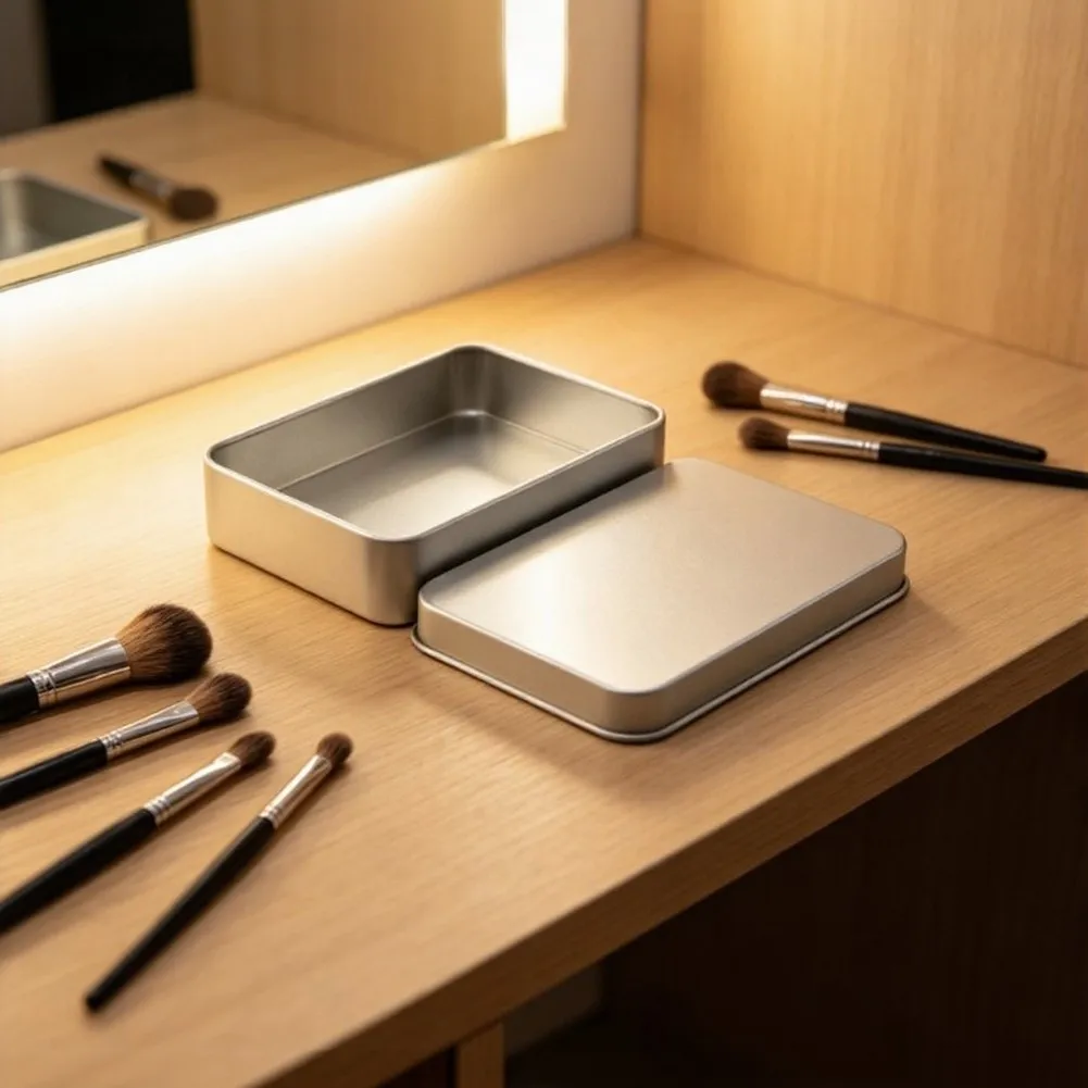 Compact Metal Storage Container with Lid for Jewelry Accessories Cosmetics Stationery and Small Craft Supplies