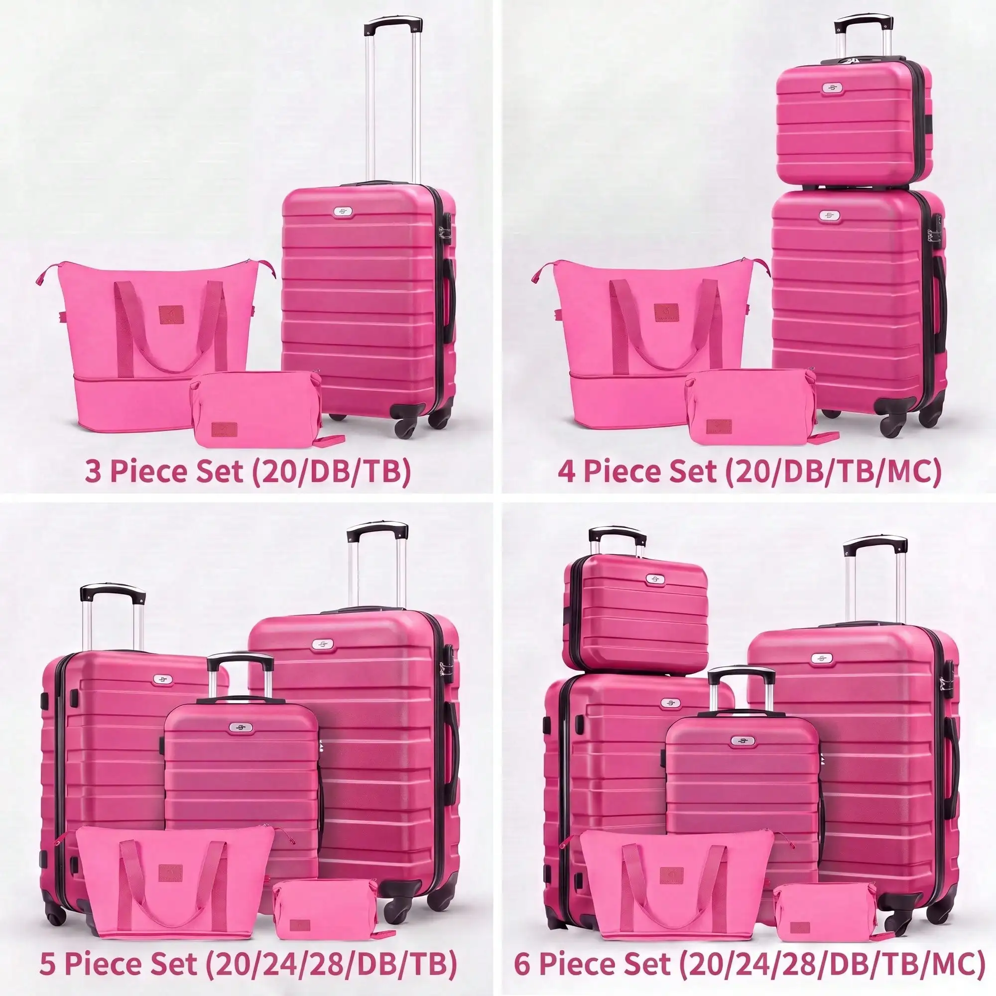 Hardside Spinner Luggage Set(3pcs/4pcs/5pcs/6pcs),ABS Lightweight Suitcase With Travel Bags And Makeup Bag, Idea For Travel And Back To School
