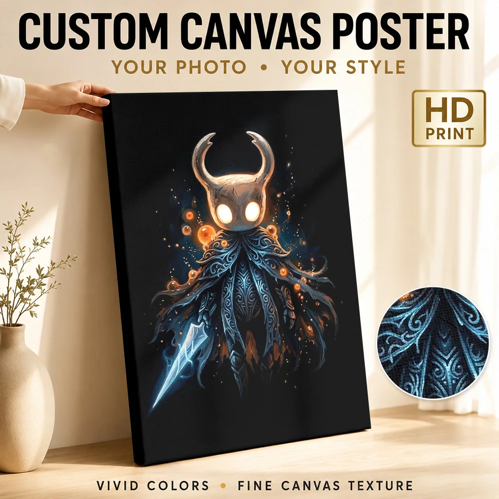 Hollow Knight Hero With Cloak Canvas Poster Personalized Photo Figure Illustration Wall Art For Console Corner Game Lover Gift