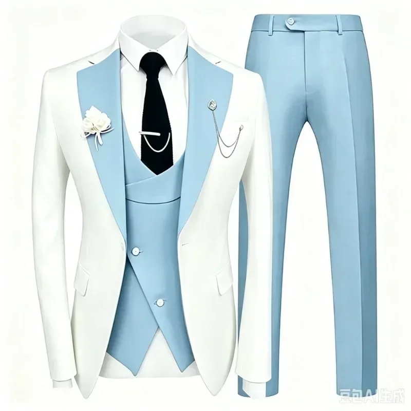 Formeller Herrenanzug 3-teiliges Set Bräutigam Hochzeits-Smoking Slim Fit Jacke Weste Hose Formelle Partykleidung Maßgeschneiderte Kleidung Herrenanzüge – Detail 7